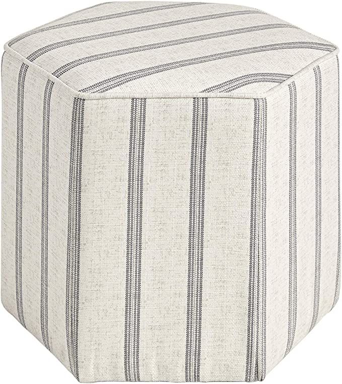 Martha Stewart Ellen Accent Ottoman - Solid Wood Frame, Soft Fabric, Hexagonal Small Stool Chair ... | Amazon (US)