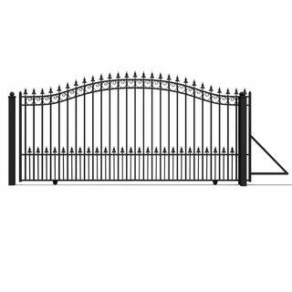 Prague Style 14 ft. x 6 ft. Black Steel Single Slide Driveway Fence Gate | The Home Depot