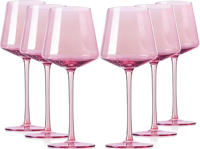 Pink Wine Glasses Set Of 6 - Crystal Colorful Wine Glasses With Long Stem and Thin Rim,Modern Col... | Amazon (US)