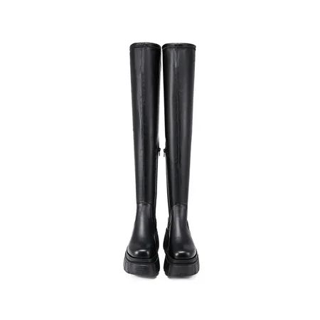 Colisha Women Fashion Elastic Knee Boots Shoes Platform Winter Boots Black Knee High Boots | Walmart (US)