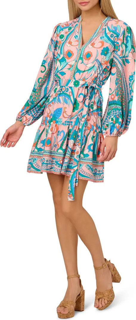 Adrianna Papell Print Tie Waist Long Sleeve Dress | Nordstrom | Nordstrom
