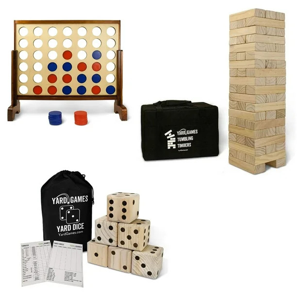 YardGames Giant Tumbling Timbers Game Bundle w/ 4 in a Row & Jumbo Dice | Walmart (US)