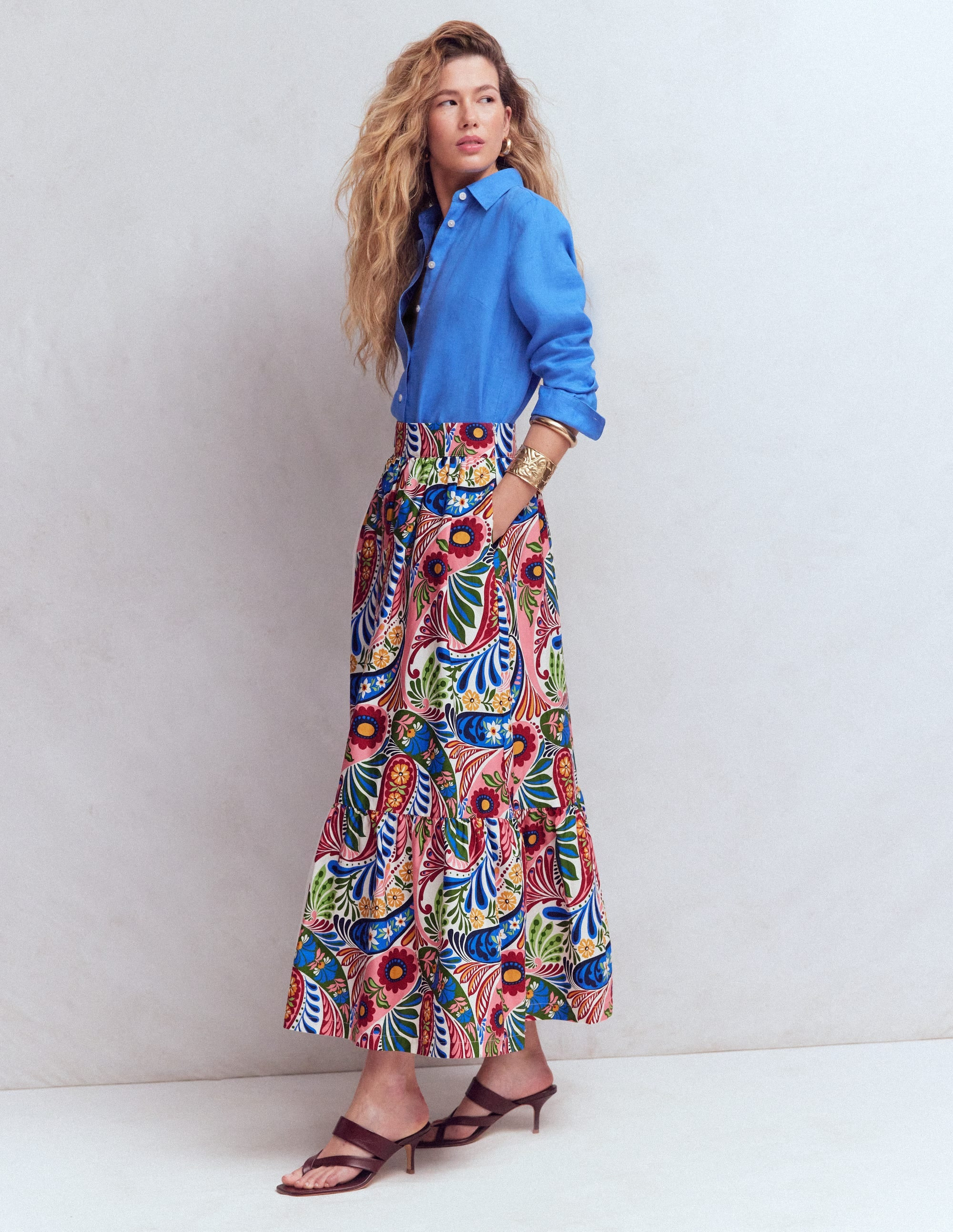 Abigail Poplin Maxi Skirt-Multi, Enchanted Paisley | Boden (US)