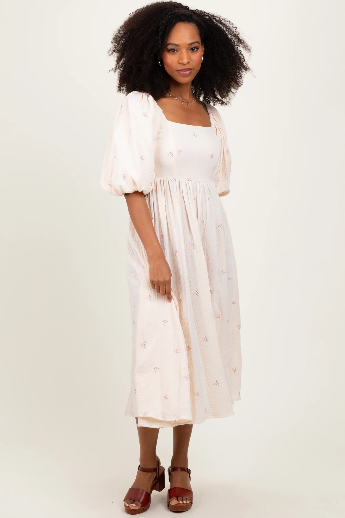 Cream Floral Midi Dress | PinkBlush Maternity