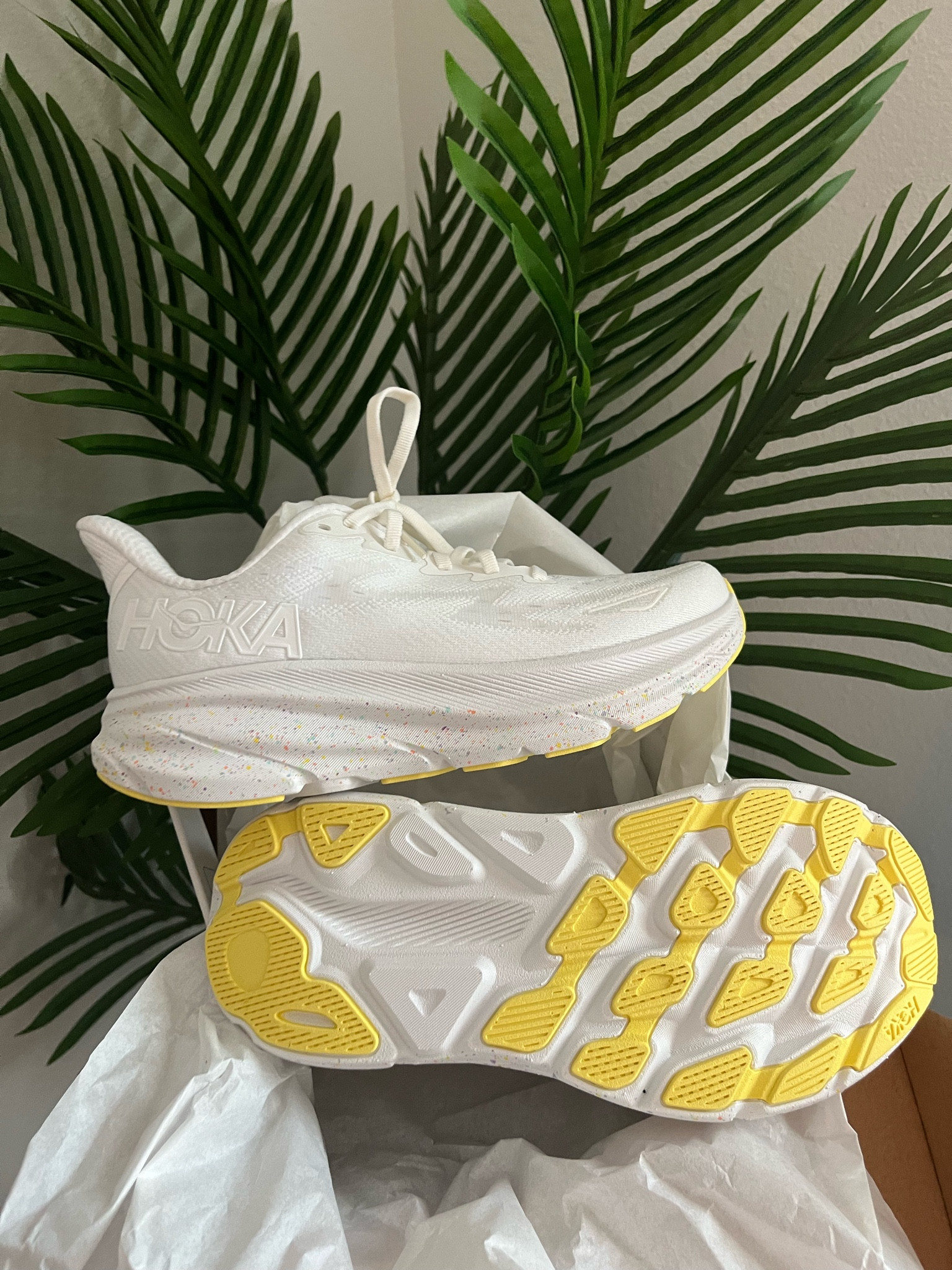 HOKA’s in White / Lemonade! Wearing a size 7! 

#LTKFindsUnder100 #LTKFitness #LTKActive
