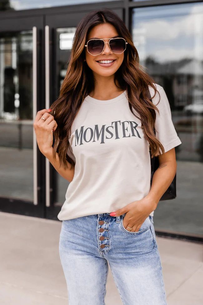 Momster Graphic Tan Tee | Pink Lily