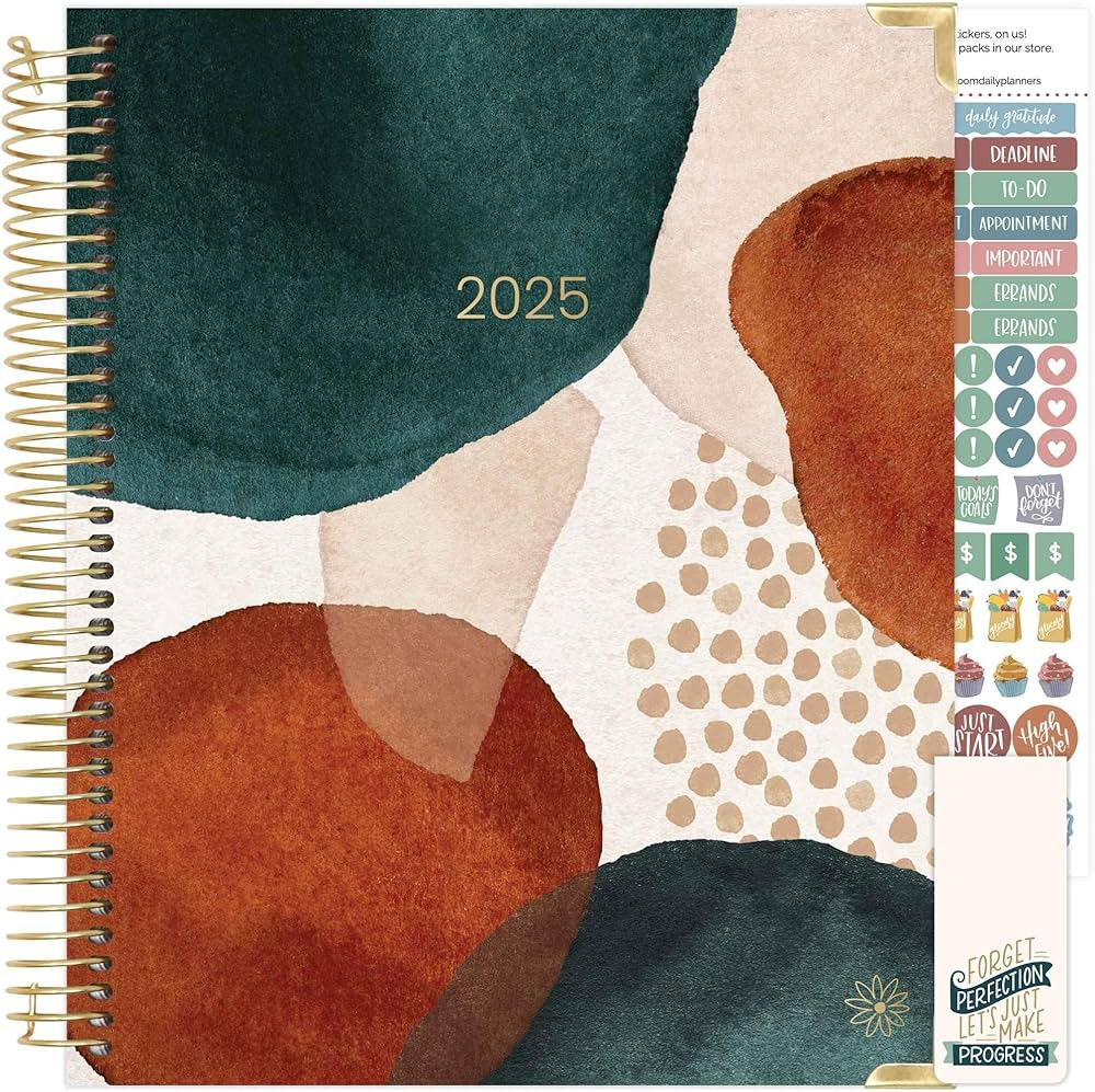 bloom daily planners 2025 Hardcover Calendar Year Goal & Vision Planner (January 2025 - December 2025) - Monthly/Weekly Column View Agenda Organizer - 7.5" x 9" - Earthy Abstract, Green | Amazon (US)
