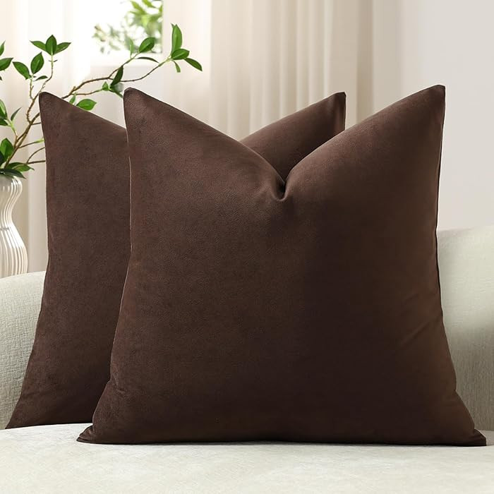 DEZENE Decorative Pillow Cases 18x18 Chocolate Brown: 2 Pack Cozy Soft Velvet Square Throw Pillow... | Amazon (CA)