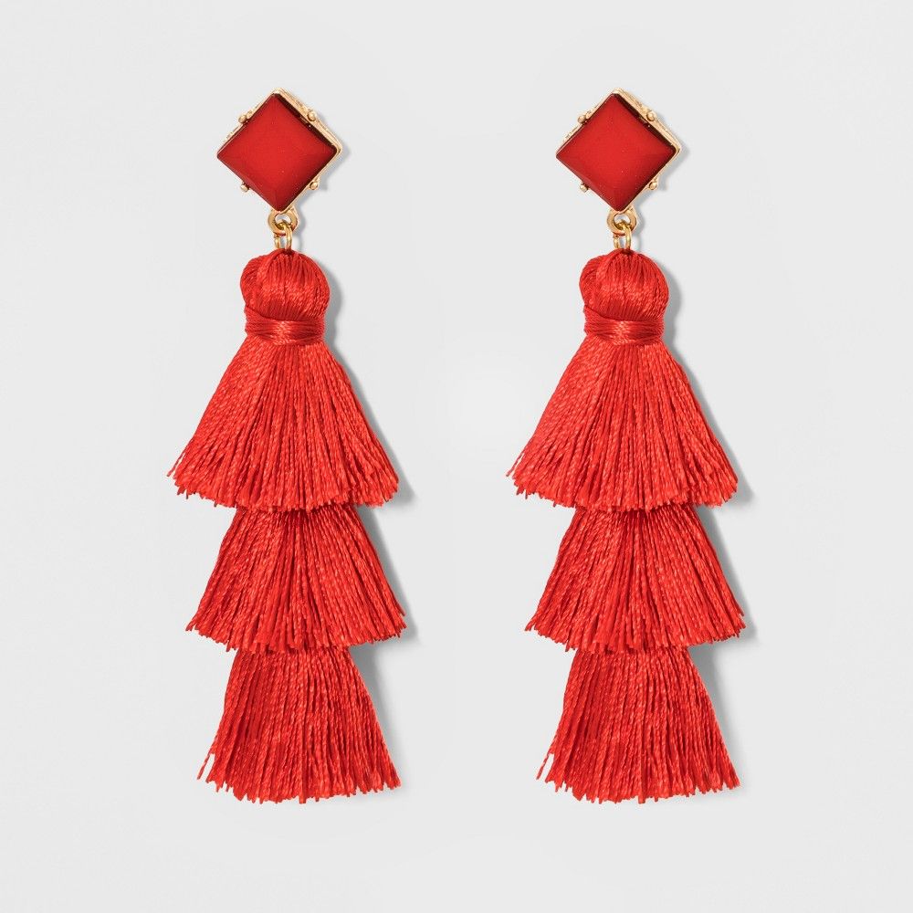 Sugarfix by BaubleBar Crystal Studs Tassel Drop Earrings - Red, Women's | Target