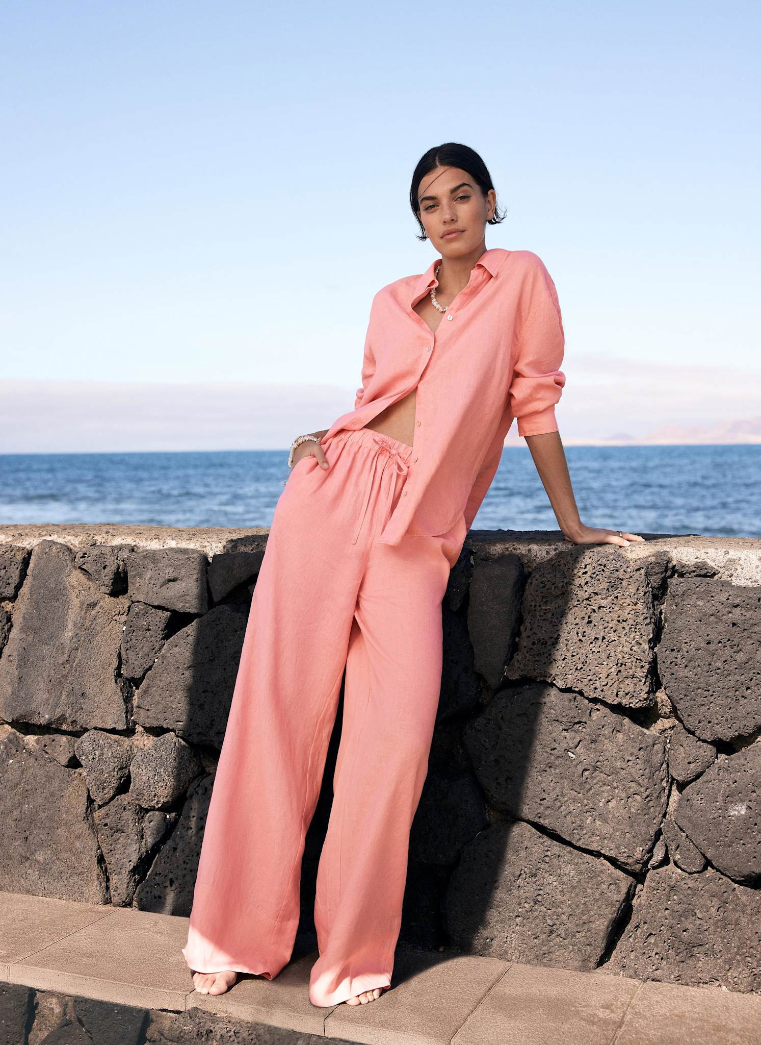 Pink Linen Long Sleeve Shirt | Mint Velvet - US