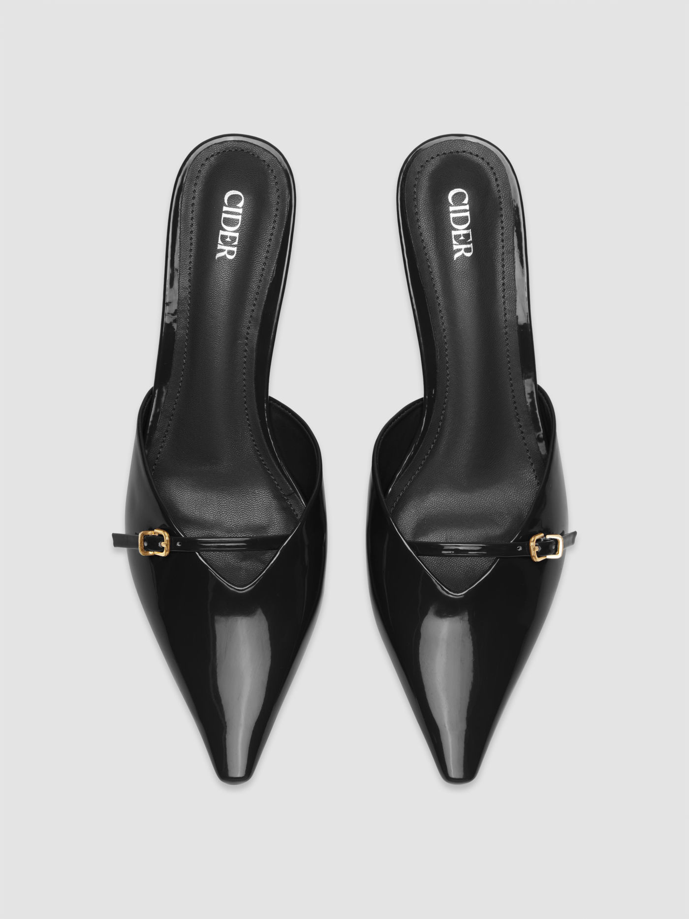 BUCKLE POINTED TOE FAUX PATENT LEATHER HEELS For Daily Casual | Cider