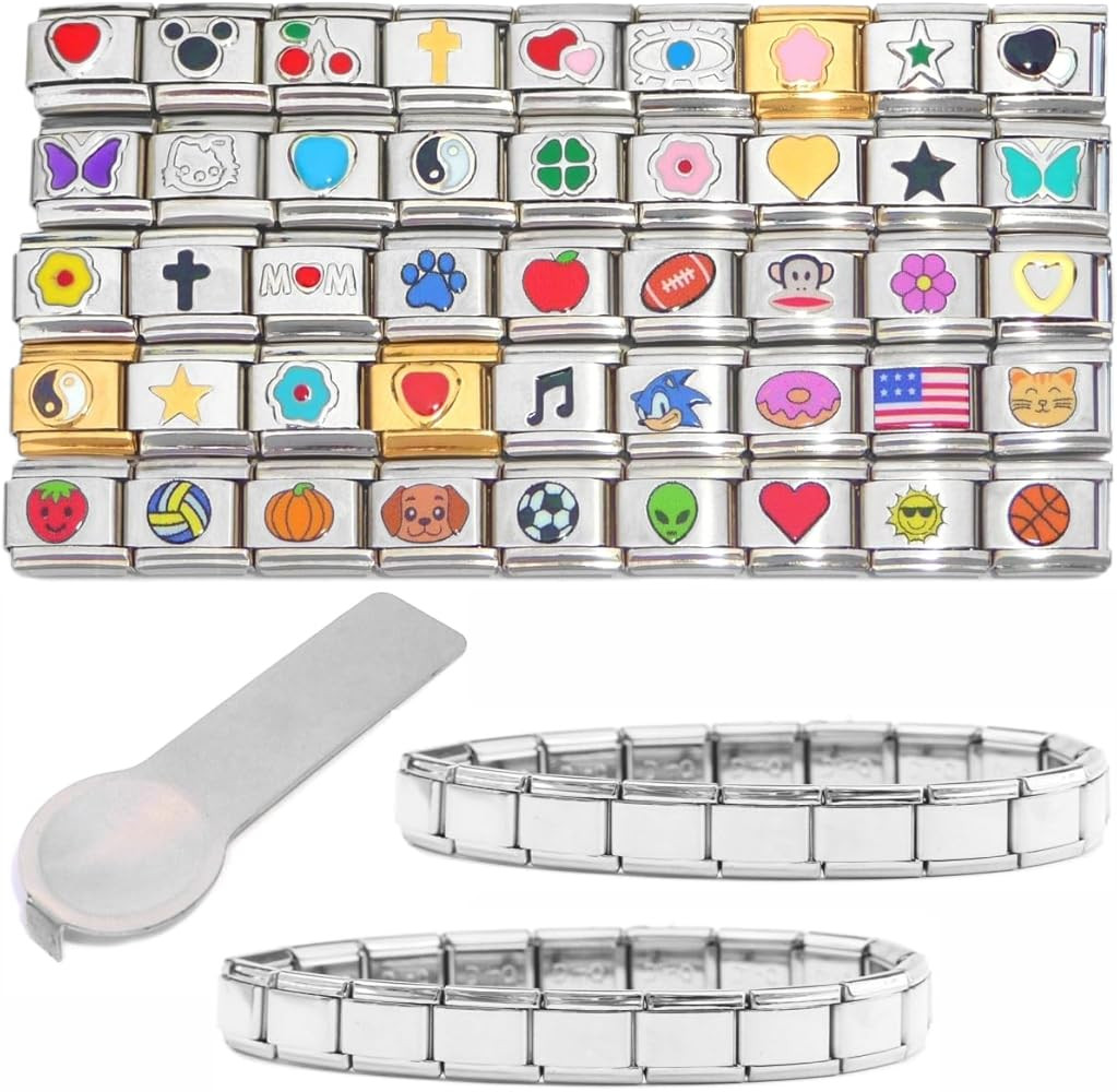 NewCharms Set of 45 Enamel Italian Charms Plus Two Starter Bracelets and a Charm Tool - Including... | Amazon (US)