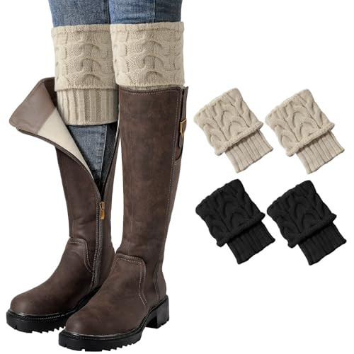 2 Pairs Boot Socks for Women - Crochet Knitted Boot Cuffs, Winter Warm Boot Cuffs, Womens Short Leg Warmers Boot Topper Socks | Amazon (US)