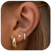 Gold Earrings for Women, Small Chunky 14K Gold Plated Hypoallergenic Huggie Hoop Earring Sets for... | Amazon (US)