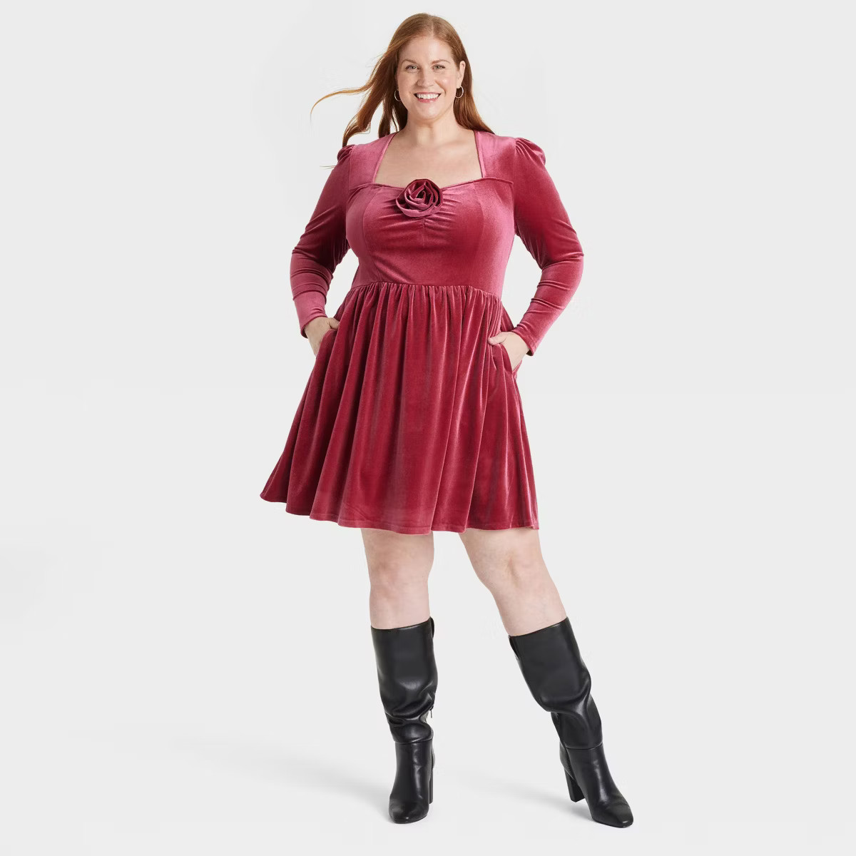 Women's Long Sleeve Rosette Midi A-Line Dress - Ava & Viv™ | Target