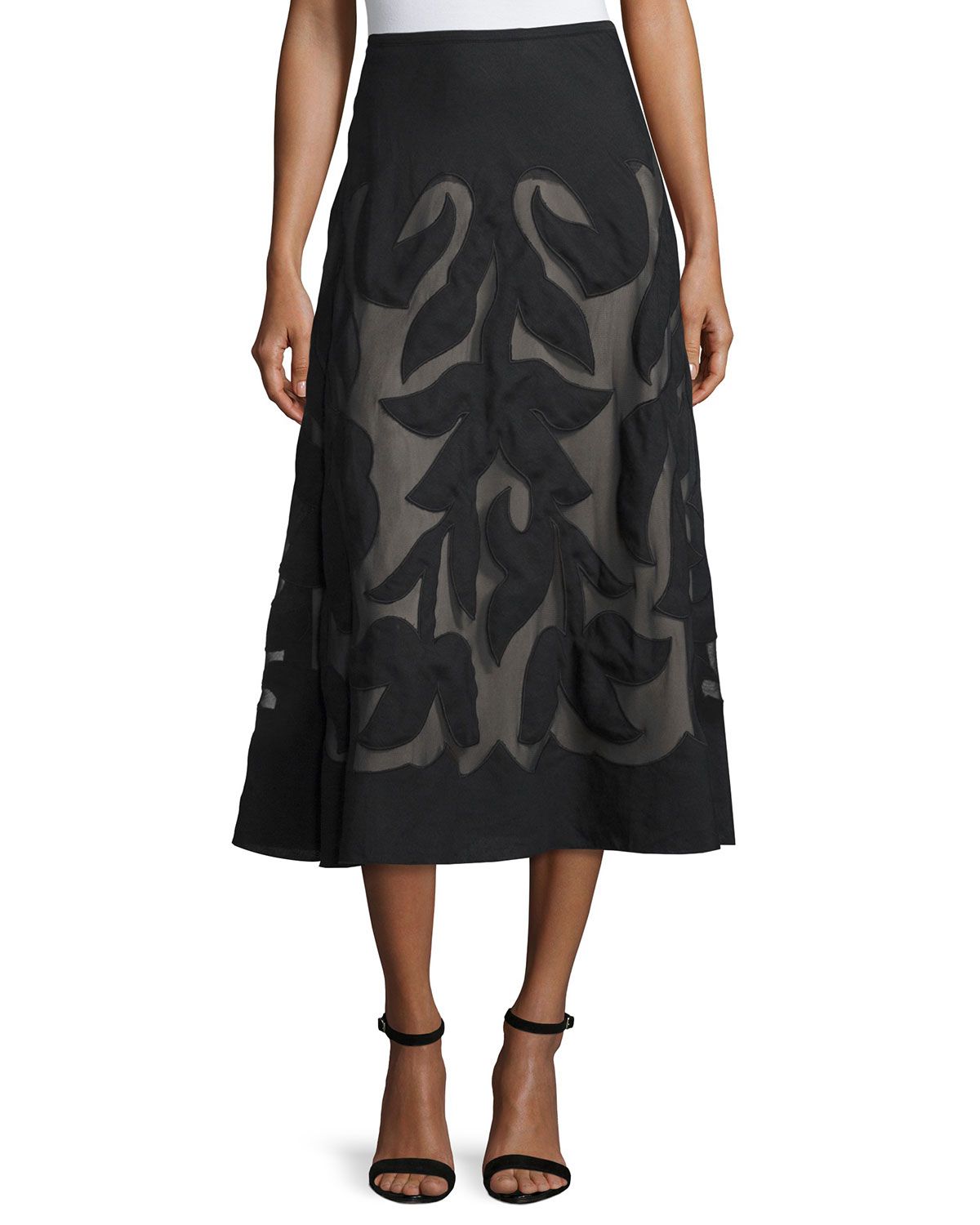 Special Edition Secret Garden A-line Midi Skirt, Black, Petite | Neiman Marcus