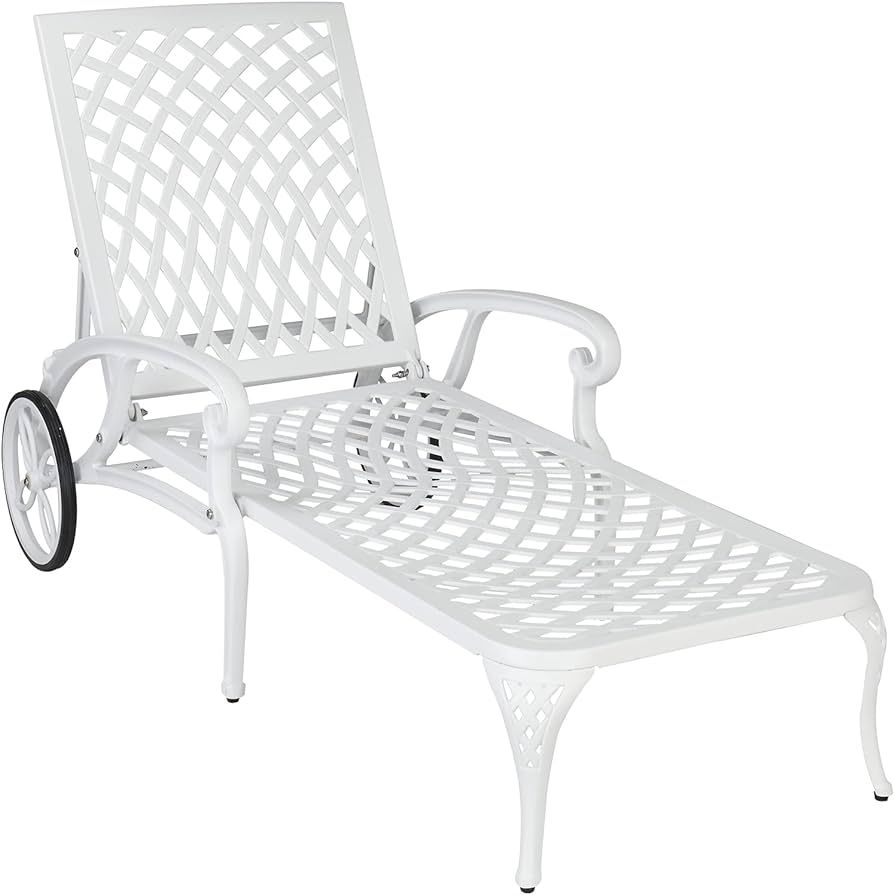 VINGLI Cast Aluminum Outdoor Chaise Lounge Chair with Wheels, Patio Chaise Lounge with 3-Position... | Amazon (US)