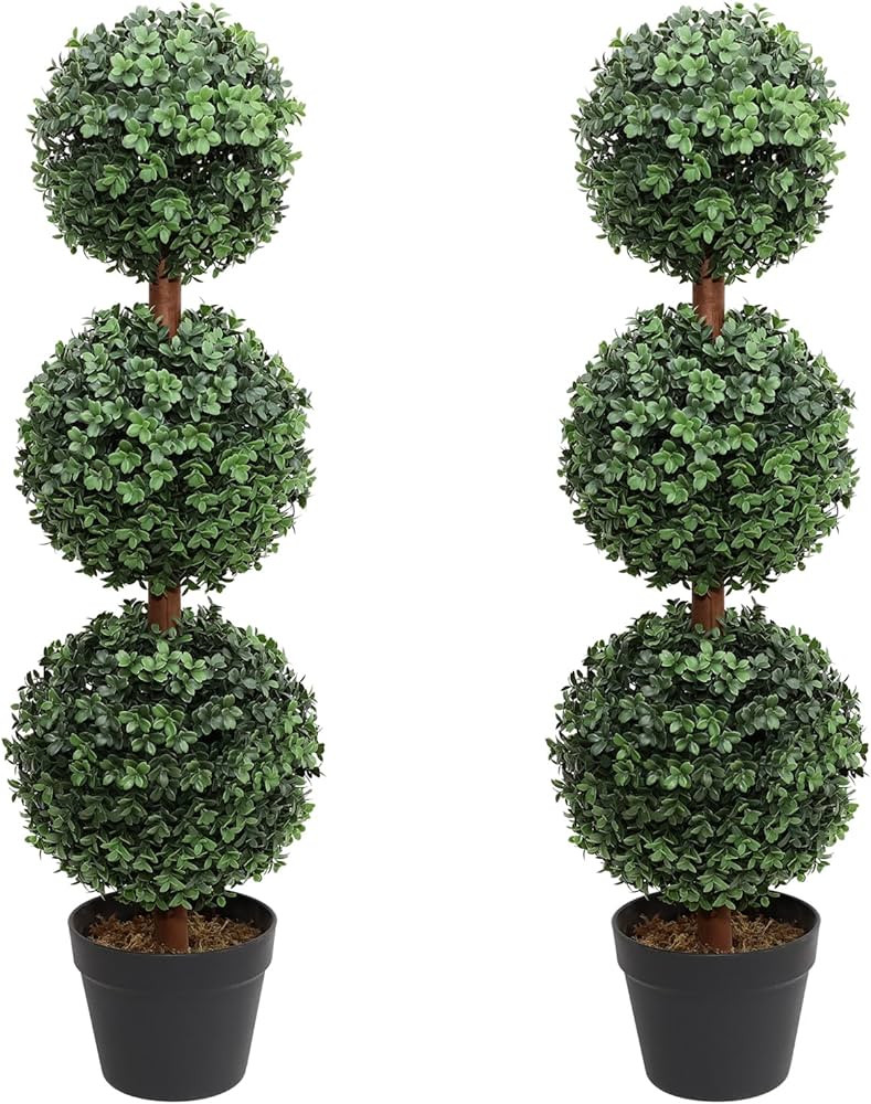Artificial Topiary Ball Tree, 35inch Fake Topiaries Triple Ball Trees, Hold Nature 2Pack Faux Box... | Amazon (US)