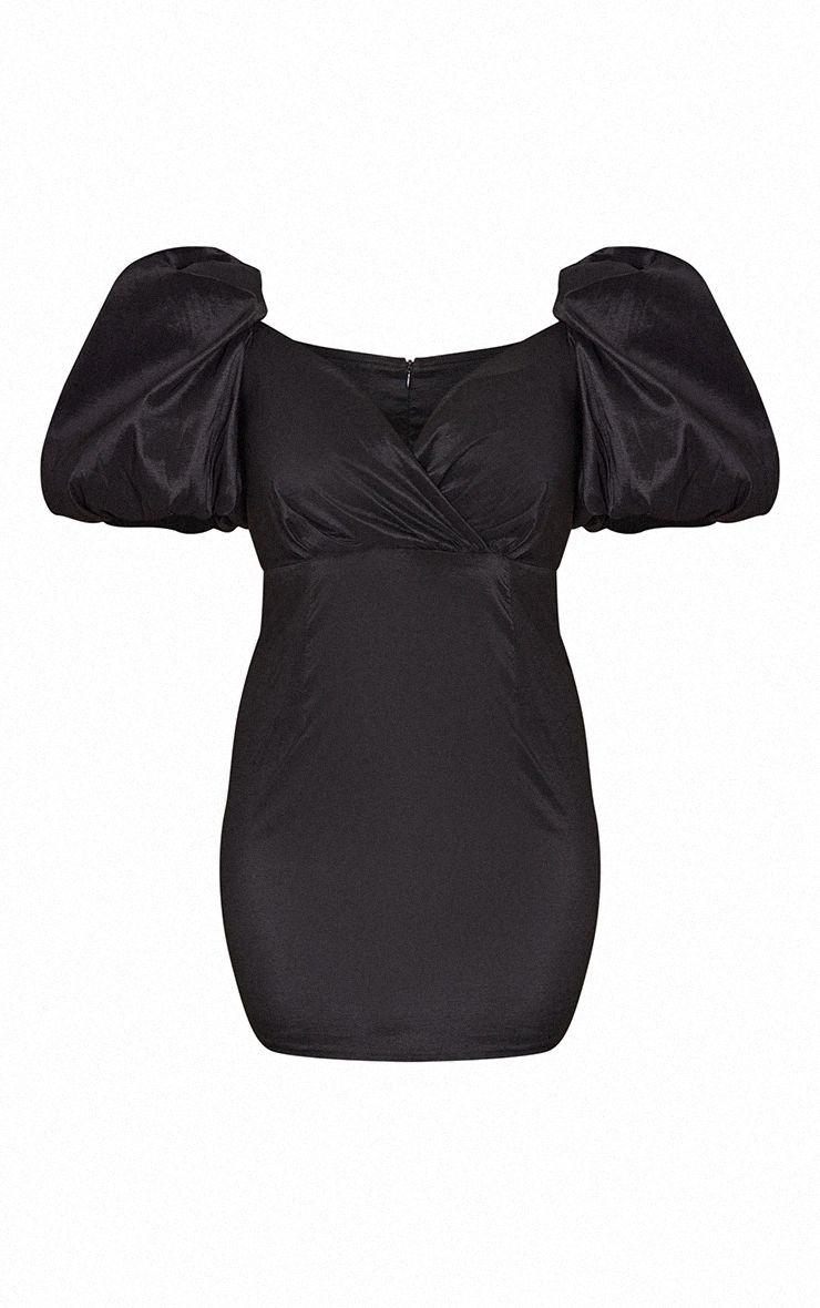 Black Puff Sleeve Woven Bodycon Dress | PrettyLittleThing US