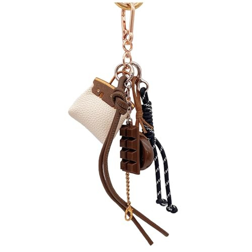 CAZOYIN Bag Charms Designer Leather Bag Purse Charms Cute Bags Key Chain Rope Keychains Y2k Backpack Handbag Accessories Gifts for Women (Gold White) | Amazon (US)