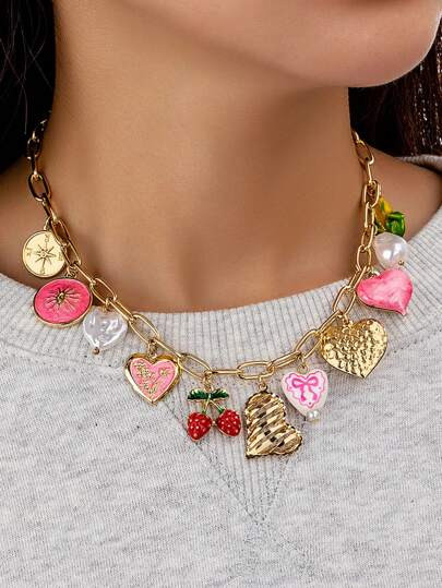 1pc Heart Shaped Locket, Butterfly, Strawberry Pendant Necklace, Fashionable For Daily Wear (Hand... | SHEIN