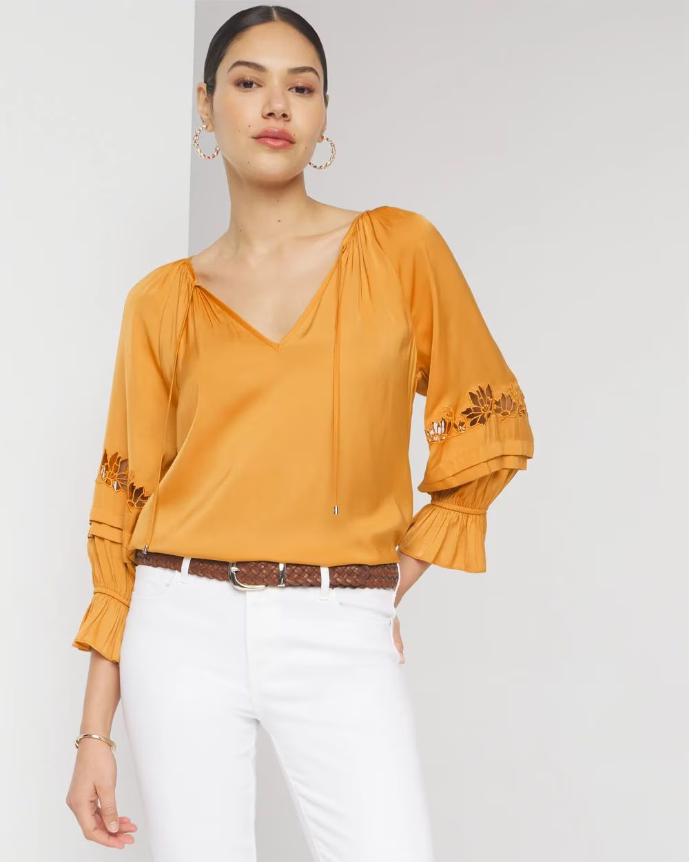 Elbow-Sleeve Embroidered Detail Blouse | White House Black Market