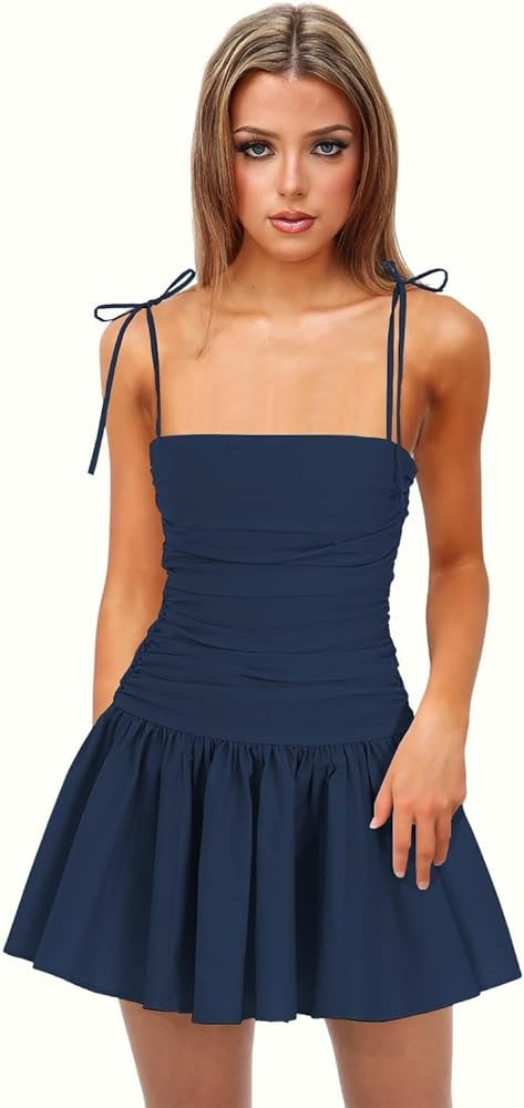 Satin Pleated Mini Homecoming Dresses Spaghetti Straps Women's 2024 Summer Cami Dress Ruffle Shor... | Amazon (US)