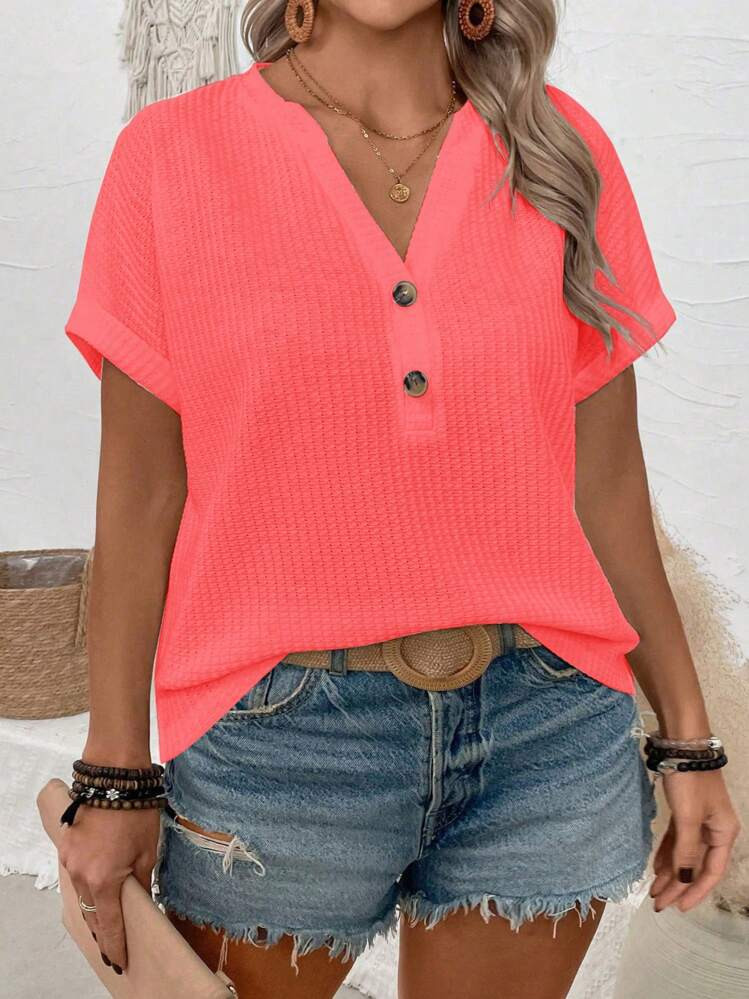 Watermelon Pink V Neck | SHEIN