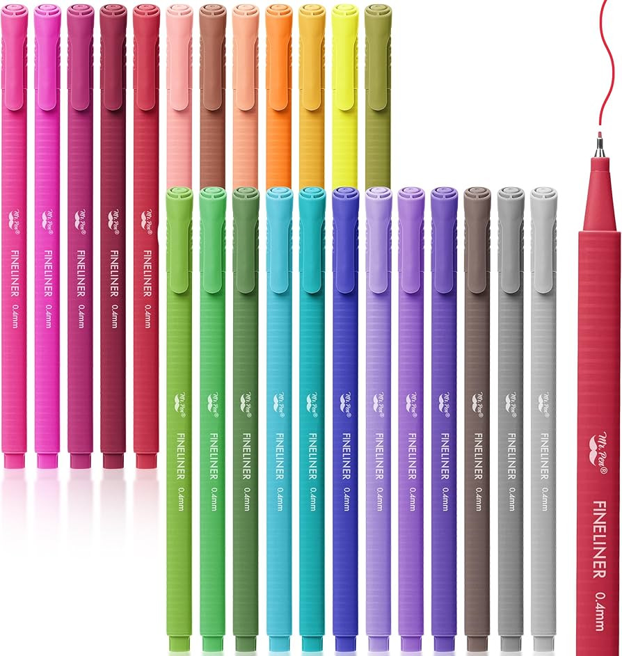 Mr. Pen- Fineliner Pens Colored, 24 Pack, Bible Journaling Pen, Ergonomic Triangular Colorful Bar... | Amazon (US)