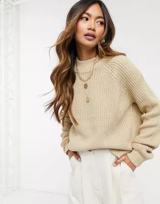 Vero Moda sweater with high neck in beige | ASOS (Global)