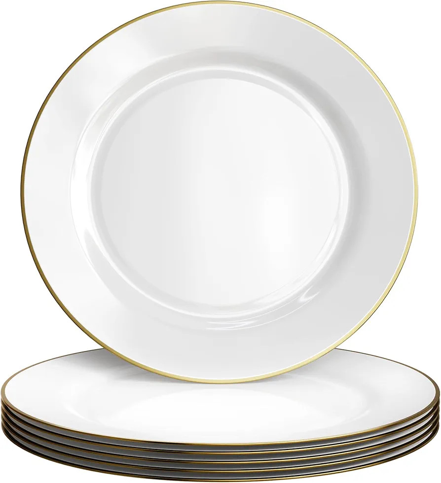 Table Trends 13" Gold Charger Plates Set of 6 - Round Gold Charger Plate, White Satin Finish with... | Amazon (US)