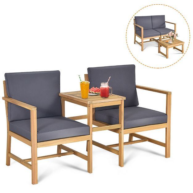 Costway 3 in 1  Patio Table Chairs Set Solid Wood Garden Furniture | Target