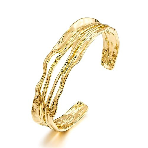 ENSKEFEN Gold Cuff Bracelets for Women Hammered Open Cuff Bangles Adjustable Gold Bracelets Irregular Bangle Bracelet | Amazon (US)