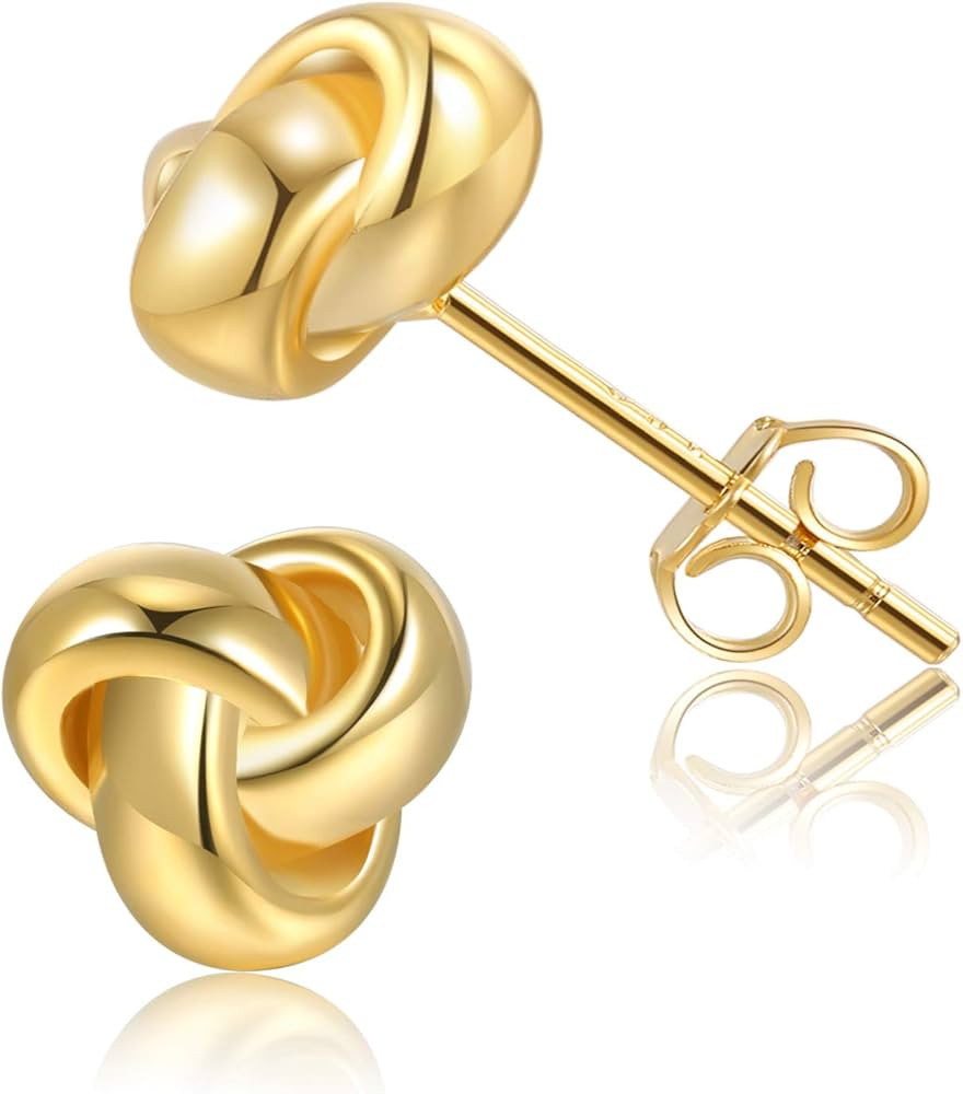 Thick Love Knot Earrings 925 Sterling Silver Tri-tone White Yellow and Rose Gold Plated Love Knot... | Amazon (US)