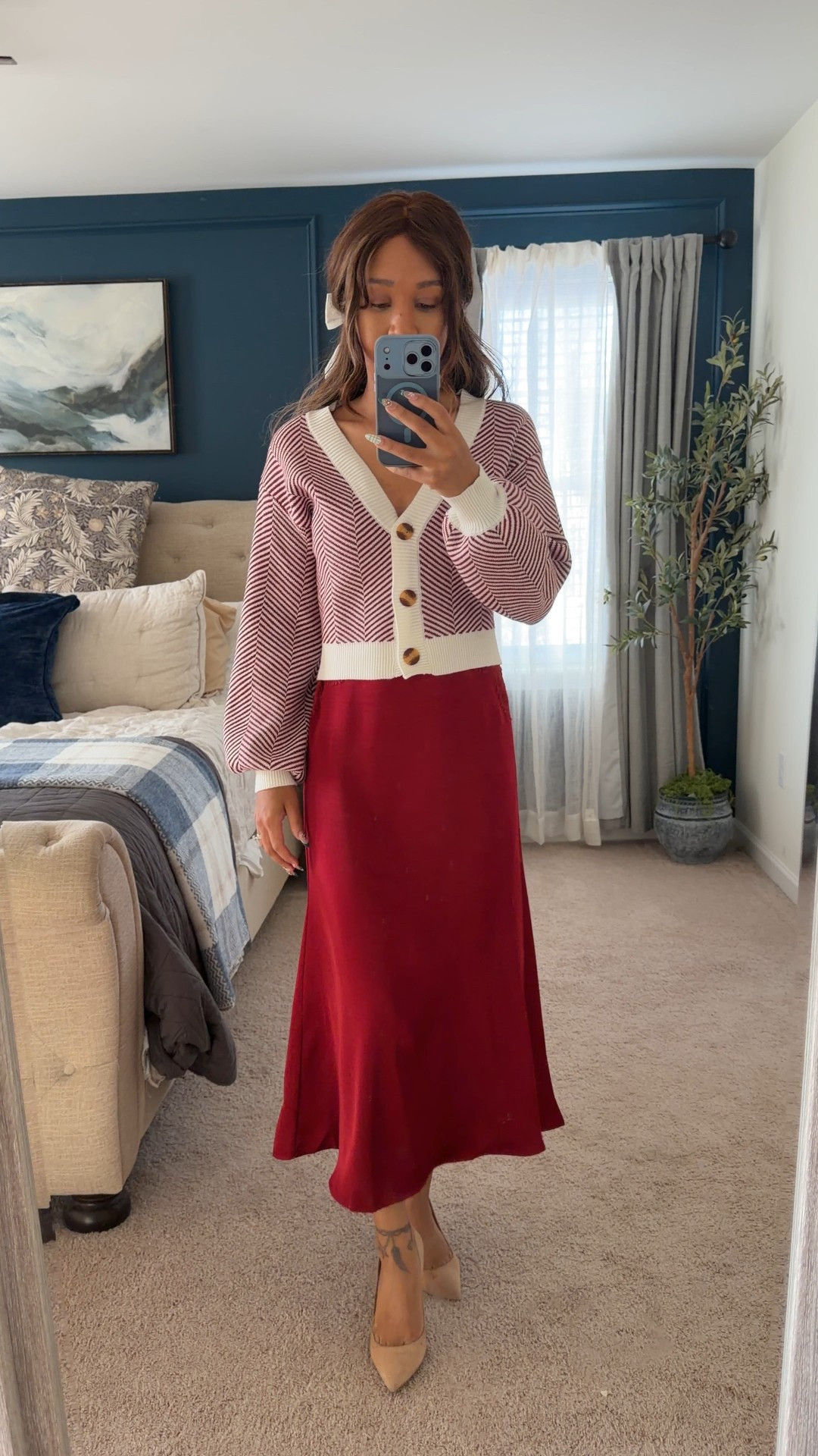 Holiday outfit | red dress | midi dress | cropped sweater | party outfit | winter outfit | lulus 

#LTKFindsUnder100 #LTKHoliday #LTKootd