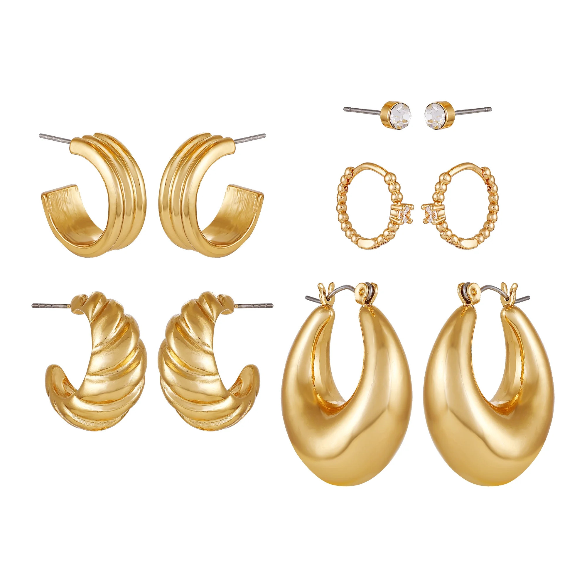 Time and Tru Women's Gold Tone Multi Earring Set with Glass Stones | Walmart (US)