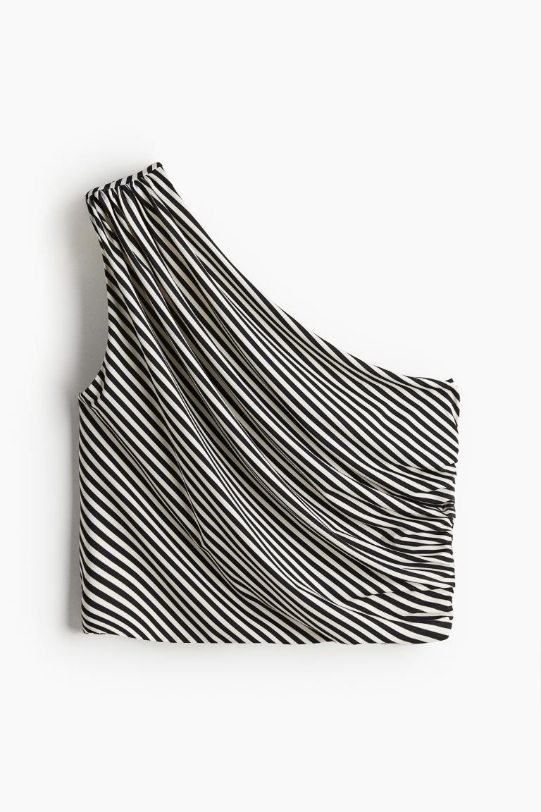 Cropped one-shoulder top - White/Black striped - Ladies | H&M GB | H&M (UK, MY, IN, SG, PH, TW, HK)