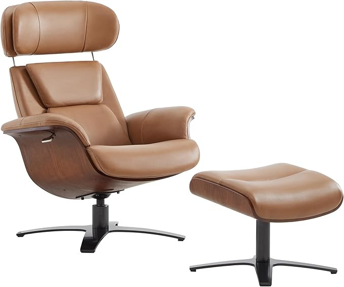 CHITA Genuine Leather Reclining Swivel Chair with Adjustable Headrest and Ottoman for Living Room... | Amazon (US)
