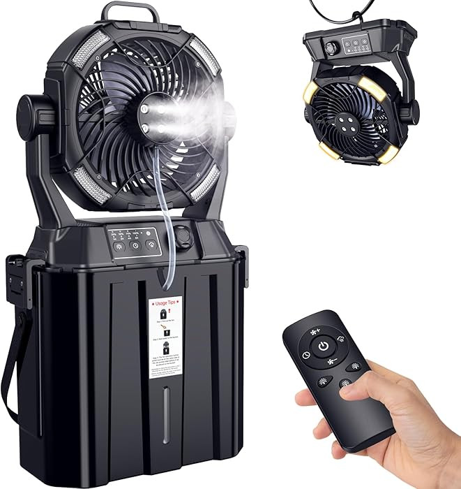 Misting Fan Portable for Outside Patios- 20000mAh Rechargeable Battery Powered fan, 3 LED Light M... | Amazon (US)