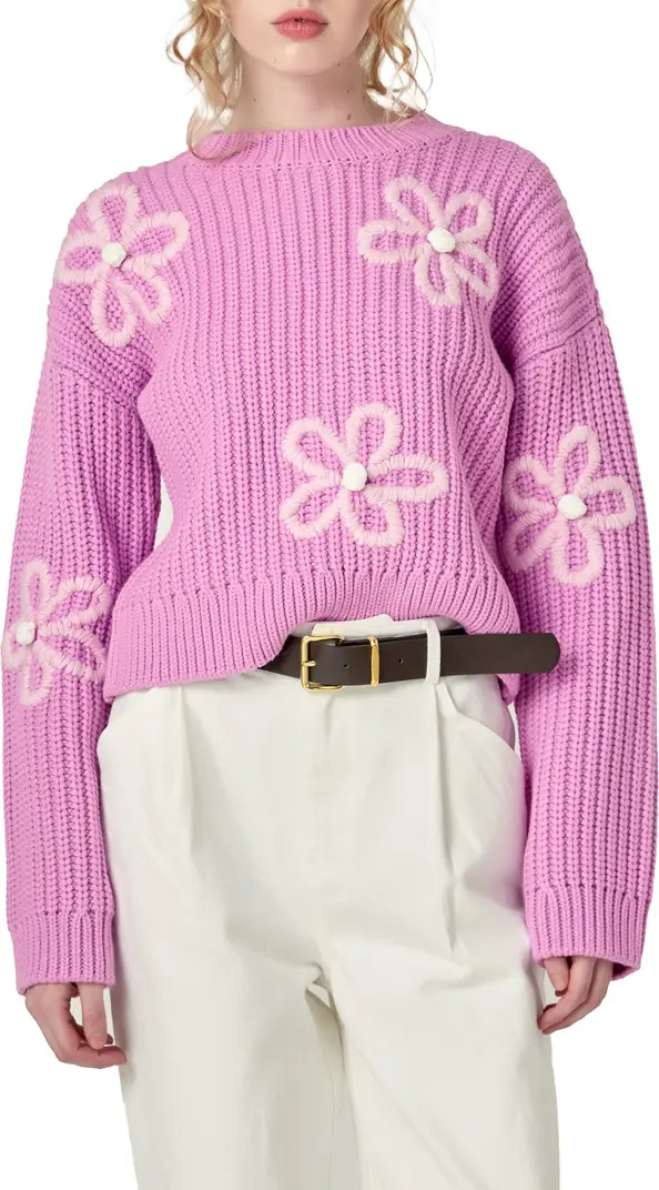 English Factory Flower Embroidered Crewneck Sweater | Nordstrom | Nordstrom