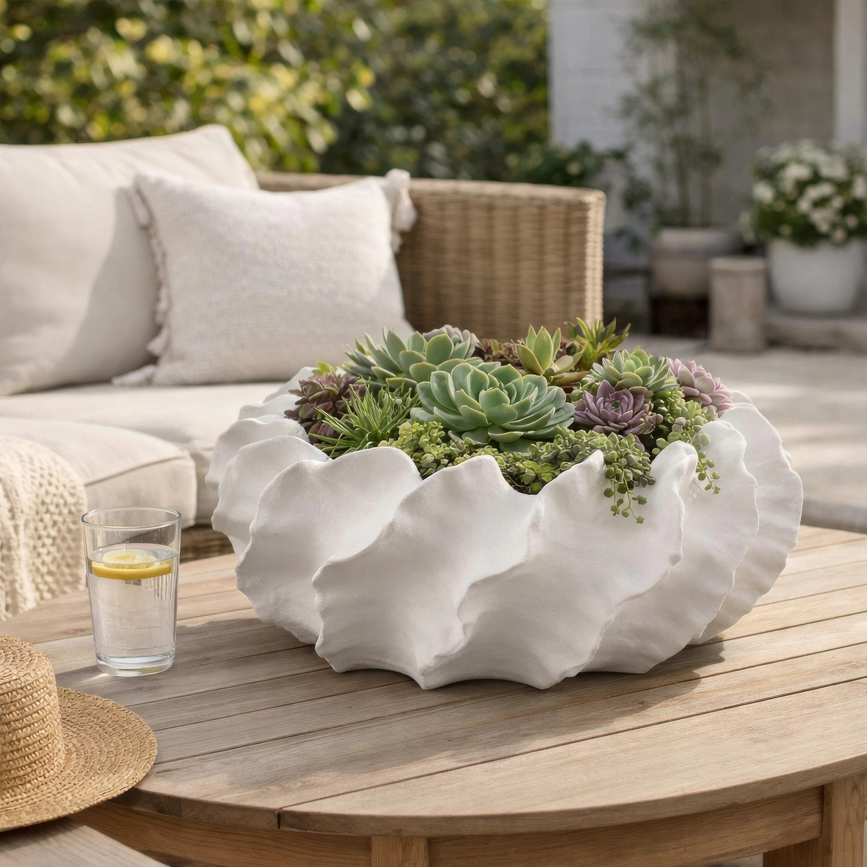 Velz Decorative Planter, 16 Inch Wavy Edge, Matte White Ceramic | Overstock
