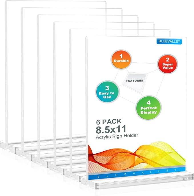 BlueValley Clear Flyer Sign Holder 8.5 x 11 Stand - Vertical TableTop Acrylic Menu Brochure Docum... | Amazon (US)