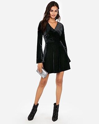 Velvet Surplice Fit And Flare Dress | Express