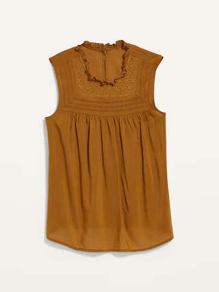 Ruffled Lace-Trim Sleeveless Blouse for Women | Old Navy (US)
