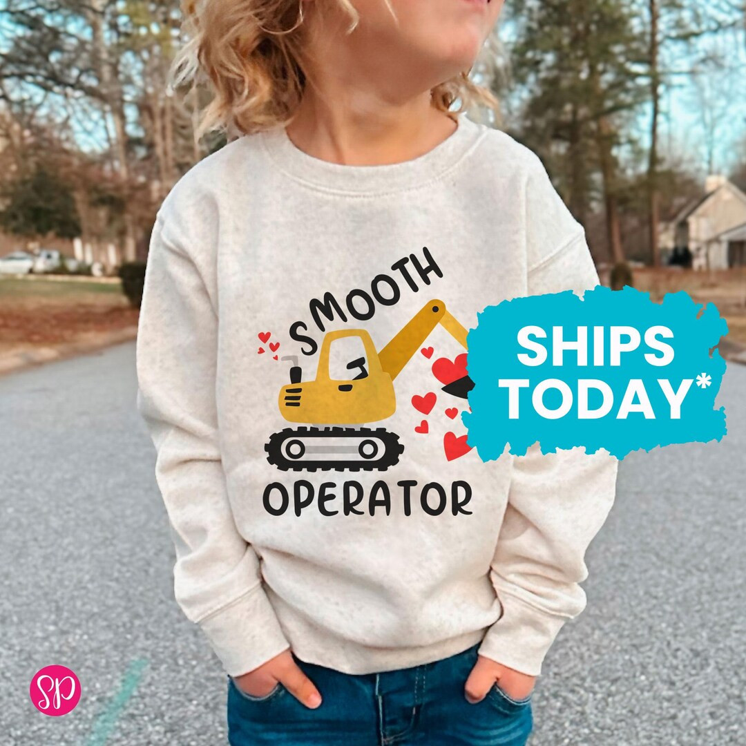 Smooth Operator Kids Sweatshirt, Excavator With Hearts, Boys Valentines Day Sweater - Etsy | Etsy (US)