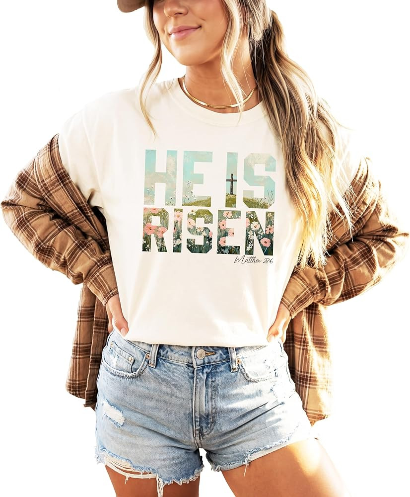He is Risen Christian Shirt for Women - Easter Faith Graphic Tee | Amazon (US)