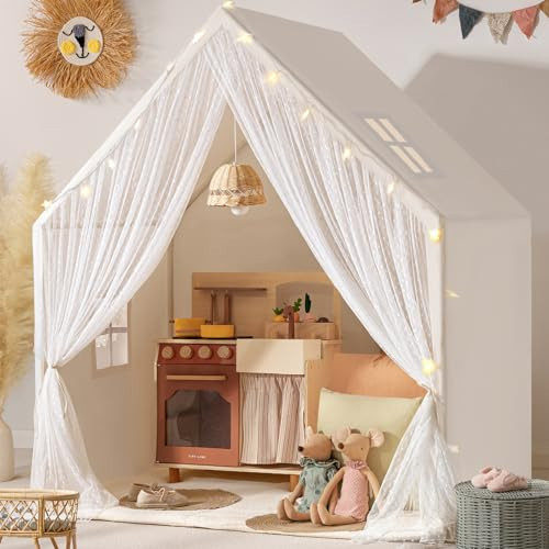 Tiny Land Kids Tent with Star Lights, Large Indoor Playhouse, 53" x 36" Play Tent for Girls and Boys, Use for Reading Nook, Playroom, Sleepover | Amazon (US)