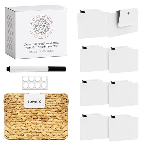 Labels for Storage Bins | Metal Storage Bin Clips (2.5” x 3.5”) - Set of 8 Basket Clip On Tags for Storage Bins w/Non-Slip Grip Pads & Dry Erase Marker - Removable Bin Labels for Storage Baskets | Amazon (US)