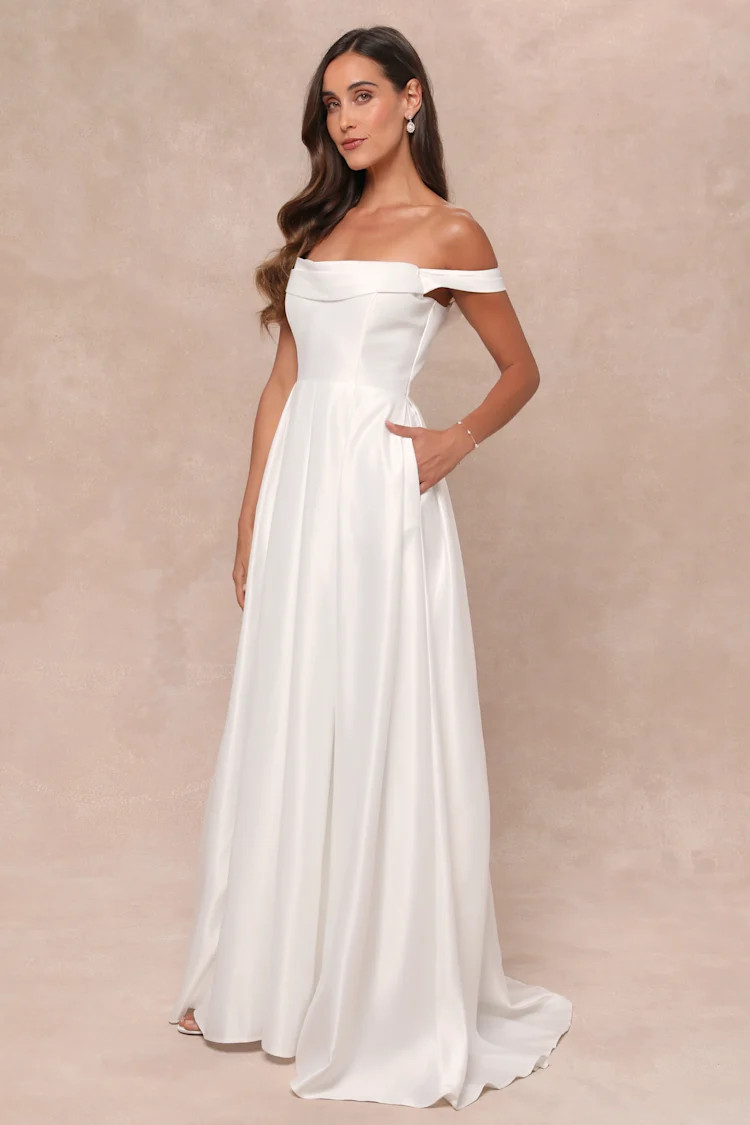 Extraordinary Vow White Off-the-Shoulder Maxi Dress with Pockets | Lulus