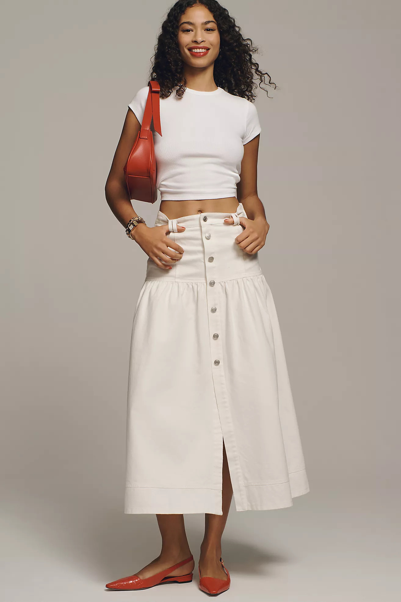 Moon River Button-Front Midi Skirt | Anthropologie (US)